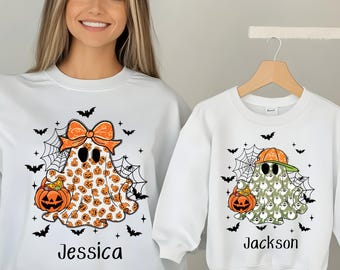 Halloween-sweater voor kinderen, spookshirt, Halloween-spook gepersonaliseerd shirt, Halloween-T-shirt meisjes, Halloween-peuter-T-shirt, Halloween-T-shirt jongens