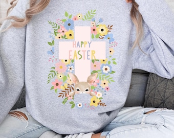 Sudadera de Pascua con cruz floral, camiseta cristiana de Pascua, regalo cristiano de Pascua, regalo de Pascua, camiseta bonita de Pascua, camiseta de Pascua de Jesús