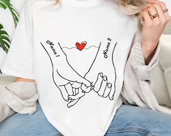Personalized Couple Shirt, Anniversary shirt, Hand in Hand Shirt, Custom Name Holding Hands Tee, His and Hers Shirt, Wife and Husband Shirt