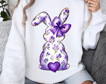 Coquette Easter Floral Bunny Sweatshirt, Cute Easter Shirt, Cute Bunny Sweatshirt, Rabbit Tee, Happy Easter Gift, Coquette Bow Easter Shirt