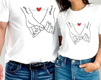 Personalized Hand in Hand Shirt, Valentine Day Husband and Wife Matching Tee, His and Hers Valentines Day Sweatshirt, Couples Gift shirt