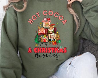 Hot cocoa and Christmas movies sweatshirt, Vintage Christmas VHS Sweatshirts, Retro Christmas Movies T-shirts, Christmas 90s Movies Sweater