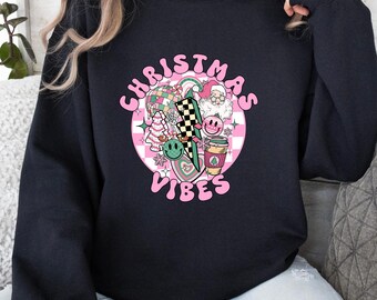 Christmas Vibes Sweatshirt, Retro Christmas Sweatshirt, Merry Christmas Sweatshirt, Women's Christmas Shirt, Christmas Crewneck, Xmas Tee