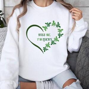 Kiss Me I&#39;M Lucky, St Patrick’s Day Sweatshirt, St Patrick&#39;s Day Shirt, St Patrick’s Day T- shirt, Trendy Coquette St. Patrick&#39;s Day T-shirt