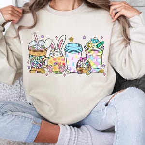 Easter Coffee Latte Sweatshirt, Cute Easter Shirt, Easter Bunny Shirt, Rabbit Tee, Easter Gift, Coquette Easter Sweatshirt, Teacher T-Shirt