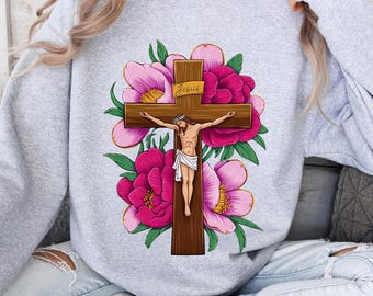Sudadera de Pascua con cruz floral, camiseta cristiana, regalo cristiano de Pascua, regalo de Pascua, camiseta de Pascua de Jesús