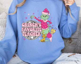 Grinchens favoritlärare-tröja, Grinchys lärartröja, lärarjultröja, Cindy-tröja, julklapp, konstglitter-tröja