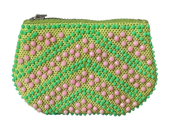 1960s Faceted Pink & Round Green Plastic Beaded V… - image 6