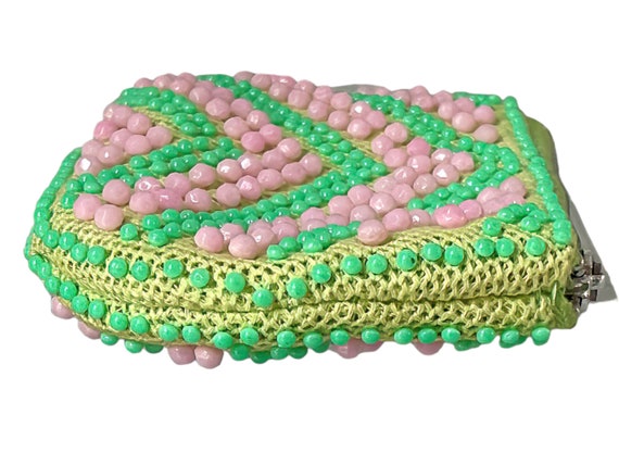 1960s Faceted Pink & Round Green Plastic Beaded V… - image 2