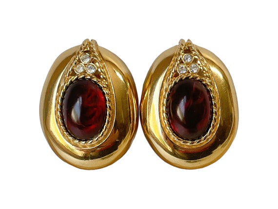 1980s Givenchy Gold Plated Ruby Red Gripoix Glass… - image 1