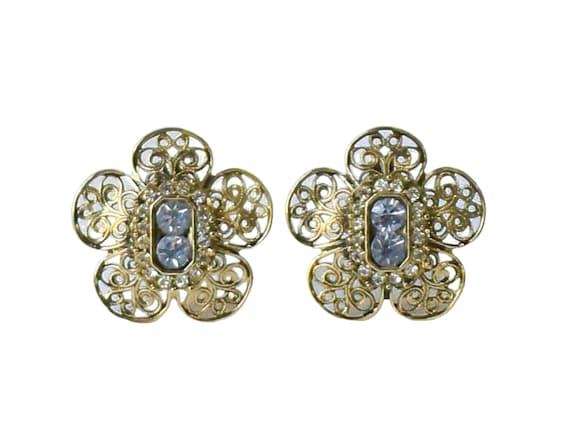 1960s Gold Plated Filigree Light Blue & White Cry… - image 1