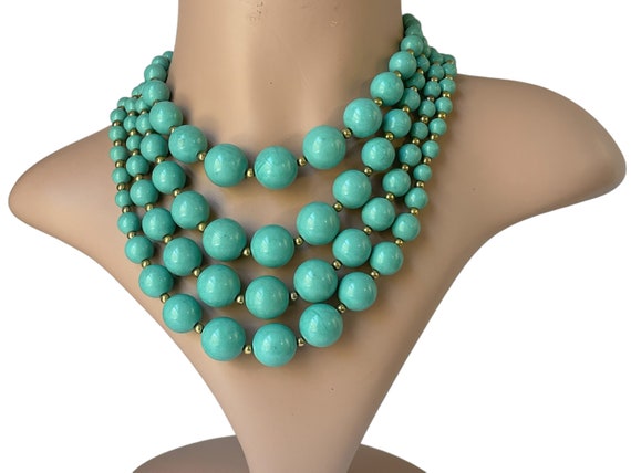 1960s Unsigned Beauty 4 Strand Blue Green Plastic… - image 1