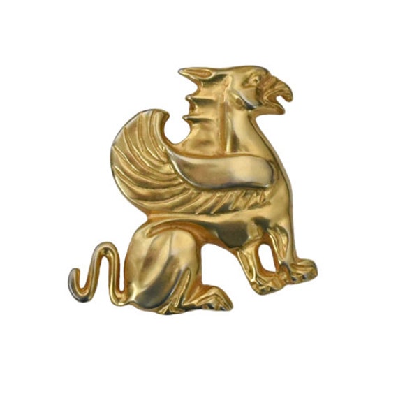 Broche Vintage Griffon & Renne - Métal Doré, Années 1970 - Occasion Très Originale