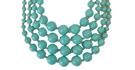 1960s Unsigned Beauty 4 Strand Blue Green Plastic… - image 2