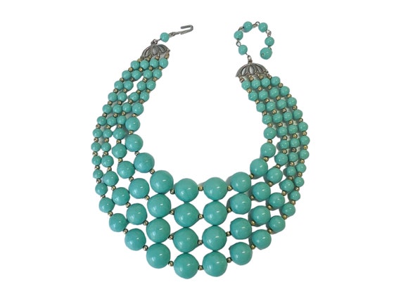 1960s Unsigned Beauty 4 Strand Blue Green Plastic… - image 4