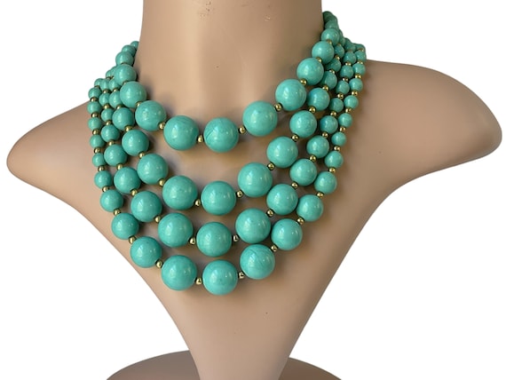 1960s Unsigned Beauty 4 Strand Blue Green Plastic… - image 5