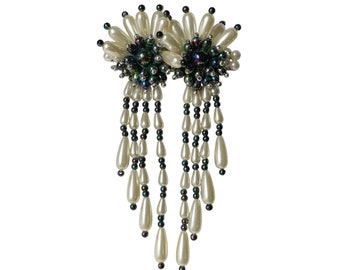 1990s Fun Fancy Handcrafted Beads Pearls Vintage Drippy Drop Dangle Fringe Clusters Oversized Statement Hair Clip Barrette