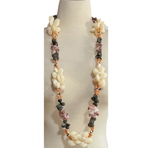 1970s Handcrafted Long Massive Vintage One of a Kind Hawaiian Beach Jewelry Shell Lei Necklace