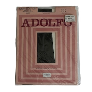 1990s NIP Adolfo Control Top Sheer Leg Sandalfoot Black Fashion Vintage Pantyhose Size B