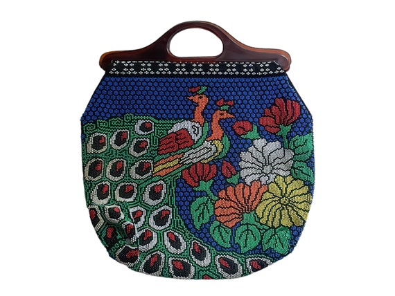 1970s Beaded Peacock Handbag: Vintage Floral Purs… - image 1