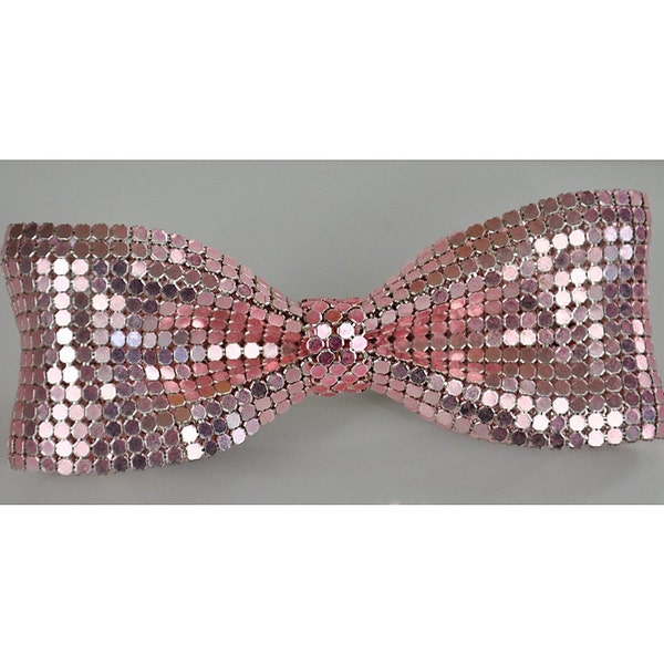 1980s Pink Metal Mesh Hair Bow Made in France Barrette Clip