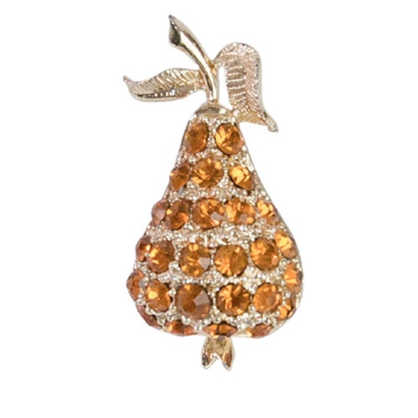 1960s Mod Amber Golden Yellow Gold Tone Metal Pear Figural Fruit Vintage Mid-Century Pin Brooch