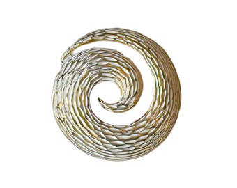 1960s BSK Diamond Cut Gold Plated White Enamel Dimensional Curved Swirl Comma Curlicue Vintage Mid Century Pin Brooch