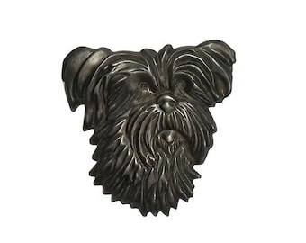 1960s Embossed Pewter Tone Scruffy Terrier Dog Puppy Doggie Pooch Dog Head Face Vintage Figural Brooch Pin