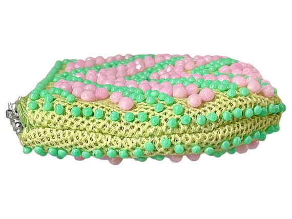 1960s Faceted Pink & Round Green Plastic Beaded V… - image 4