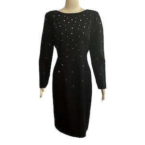 1980s Morton Myles for the Warrens Black White Crystal Rhinestones Studded Cocktail Sheath Dress