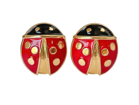 1980's Gold Plated Red & Black Enamel Vintage Dom… - image 3