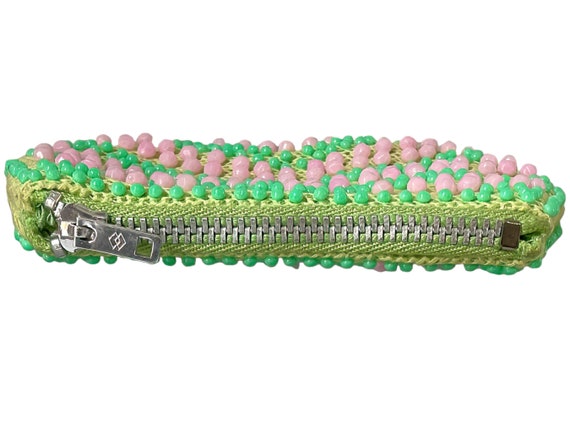 1960s Faceted Pink & Round Green Plastic Beaded V… - image 5