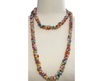 1960s Gorgeous Brightly Rainbow Colored Dyed Trochus Clusters Shells Vintage Iridescent Long Sea Shell Necklace