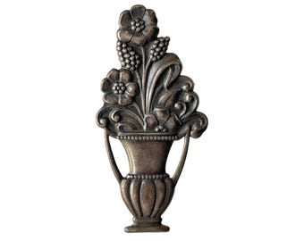 Vintage Style Silver Tone Floral Vase Brooch Flower Urn Bouquet Pin