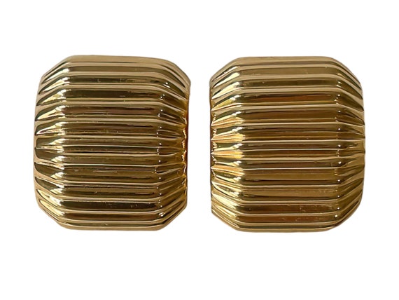1990s Joan Rivers Polished Gold Plated Ribbed Vin… - image 1