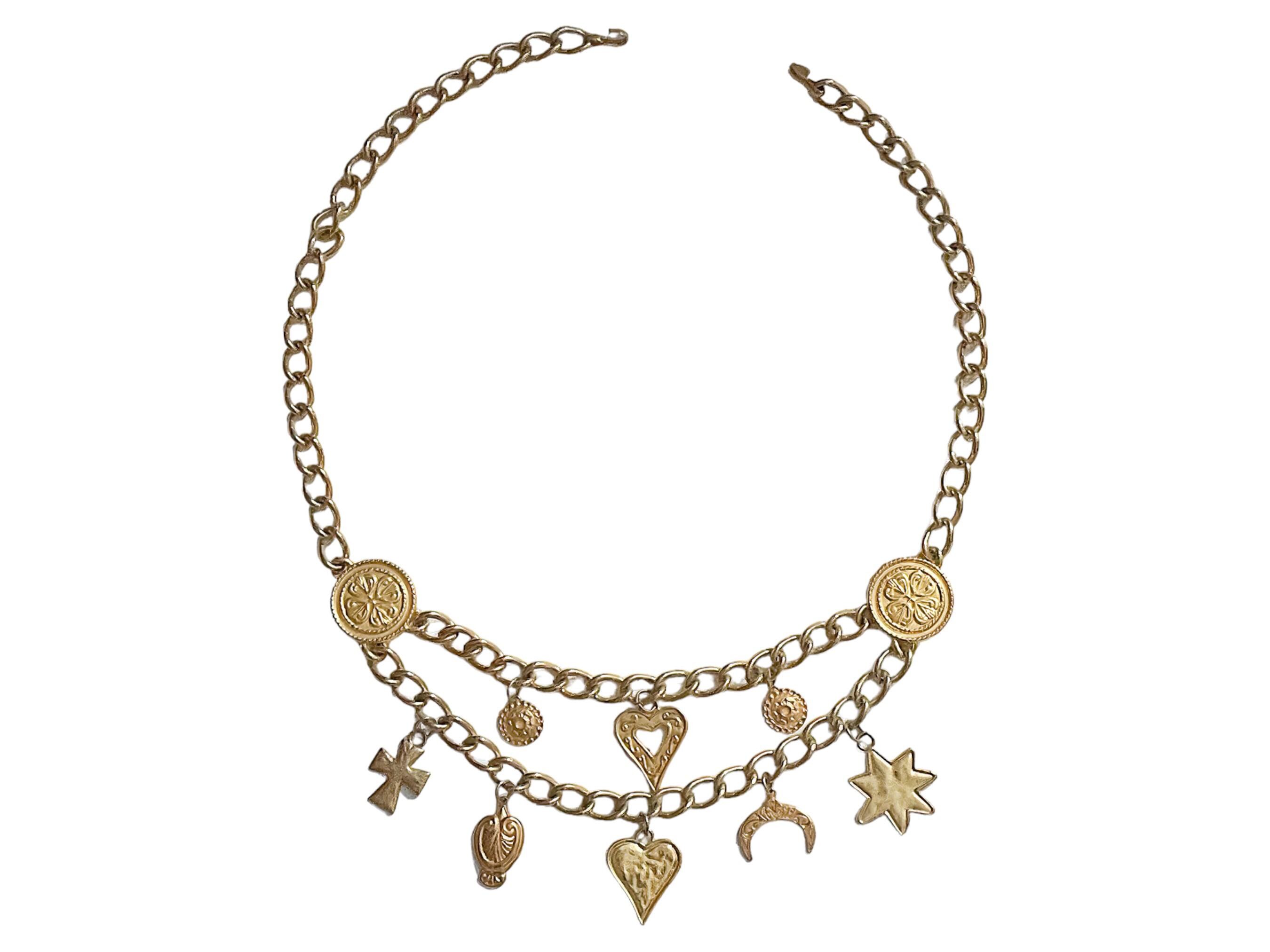 1980s Escada Gold Plated Double Chain Statement Medallion  display picture 2