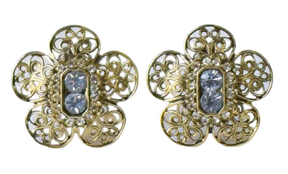 1960s Gold Plated Filigree Light Blue & White Cry… - image 3