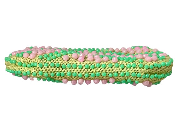 1960s Faceted Pink & Round Green Plastic Beaded V… - image 3