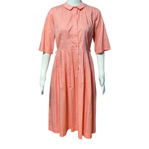 1960s Shirtwaist Classic Coral Cotton Vintage Short Sleeve Full Skirt Front Button Made in USA Day Shirt Dress
