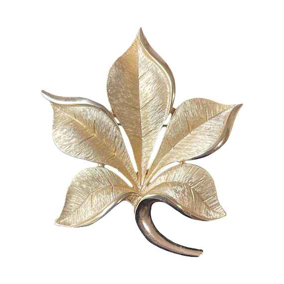 Trifari Oak Tree Pendant 1960s Crown Trifari Polished Brushed Gold