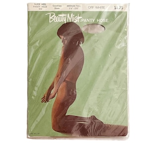 1980s Beauty Mist Pantyhose: Off White Sheer Vintage Nylons, Medium Tall