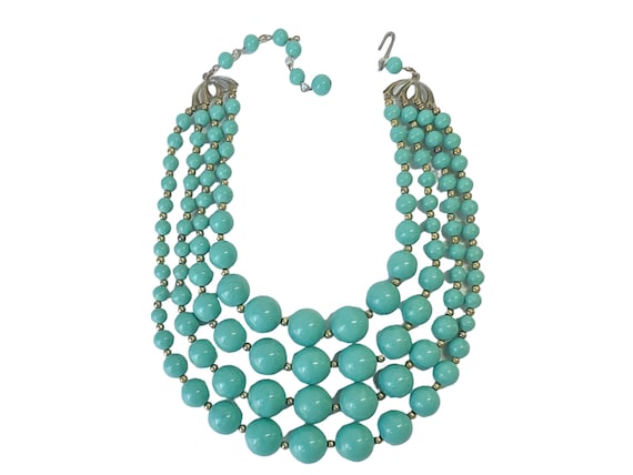 1960s Unsigned Beauty 4 Strand Blue Green Plastic… - image 3