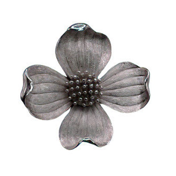 1960s Crown Trifari Textured & Polished Silver Tone Dogwood Flower Floral Vintage Mid Century Figural Pin Brooch