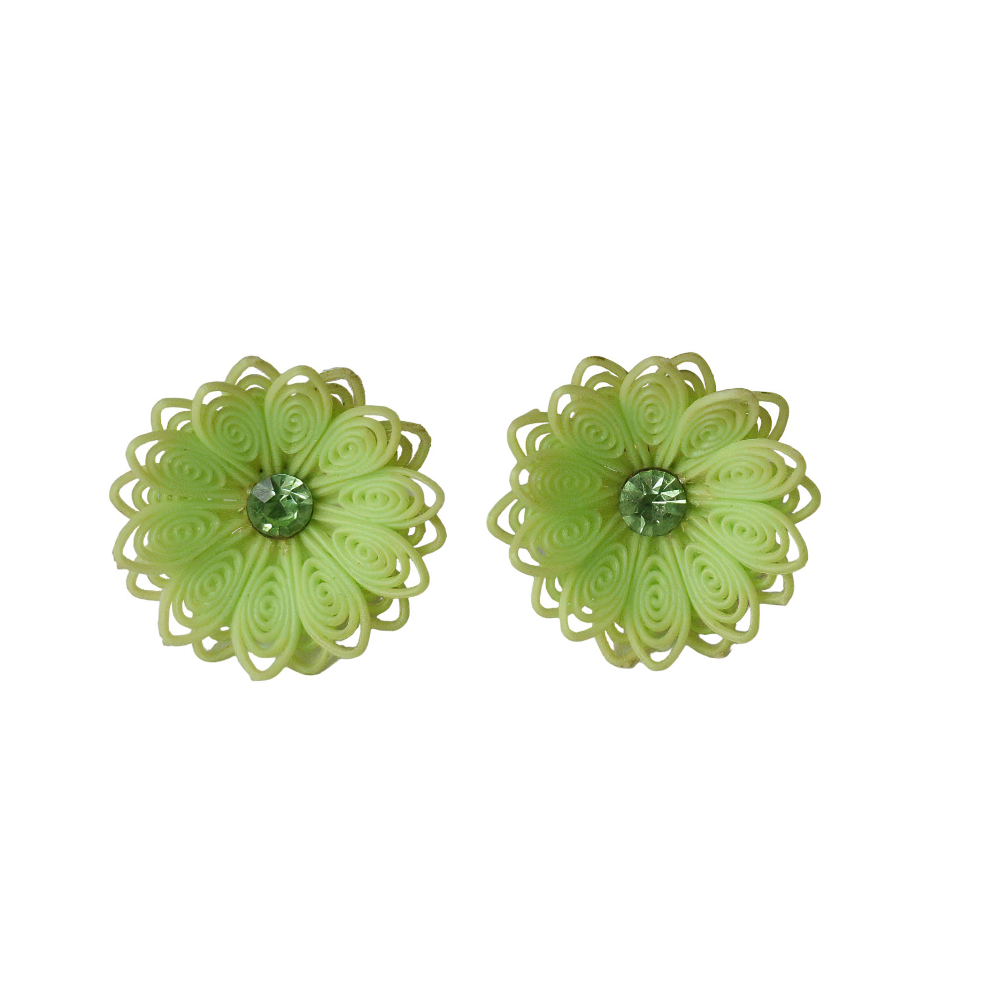 良質  1960s Rhinestones Green & Rubber Plastic Green Neon Large ビーズ、ガラス
