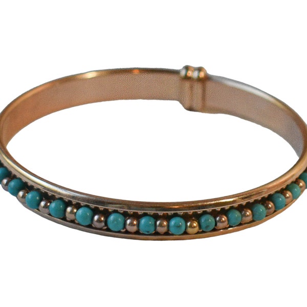 Bronzo Italia Rose Bronze Turquoise Bead Round Minimalist Bangle Bracelet