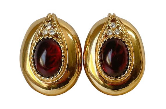 1980s Givenchy Gold Plated Ruby Red Gripoix Glass… - image 3