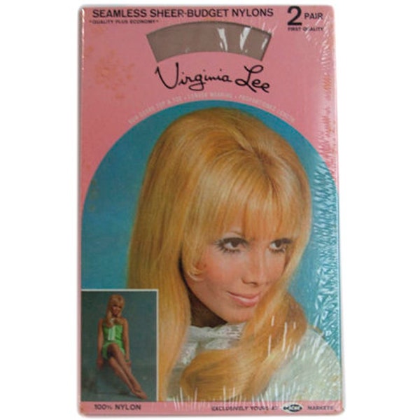 1960s NOS 2 Pair Virginia Lee Seamless Sheer Vintage Budget Tan Shade Nylon Stockings Acme Supermarket Exclusive