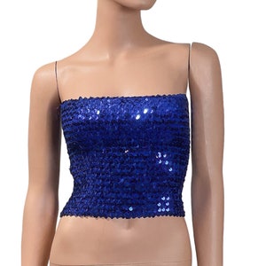 1980s Bright Royal Blue Sequin Shimmer Super Foxy Club Wear Disco Queen Vintage Tube Top Bandeau