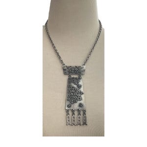 1970s Pewter Brutalist Geometric Dangling Charms Vintage Mid Century Abstract Design Pendant Pendant Necklace