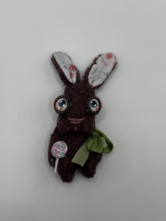 Handmade Sleepy Bunny Brooch, Funny Hare Pin, Humorous Gift